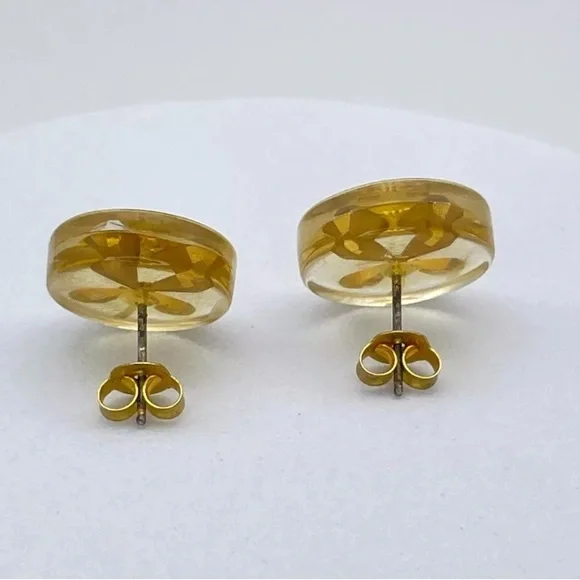 ☘️CHANEL Four Leaf Clover Pierced Earrings Gold Tone Round Clear Enamel Vintage - Picture 8 of 10